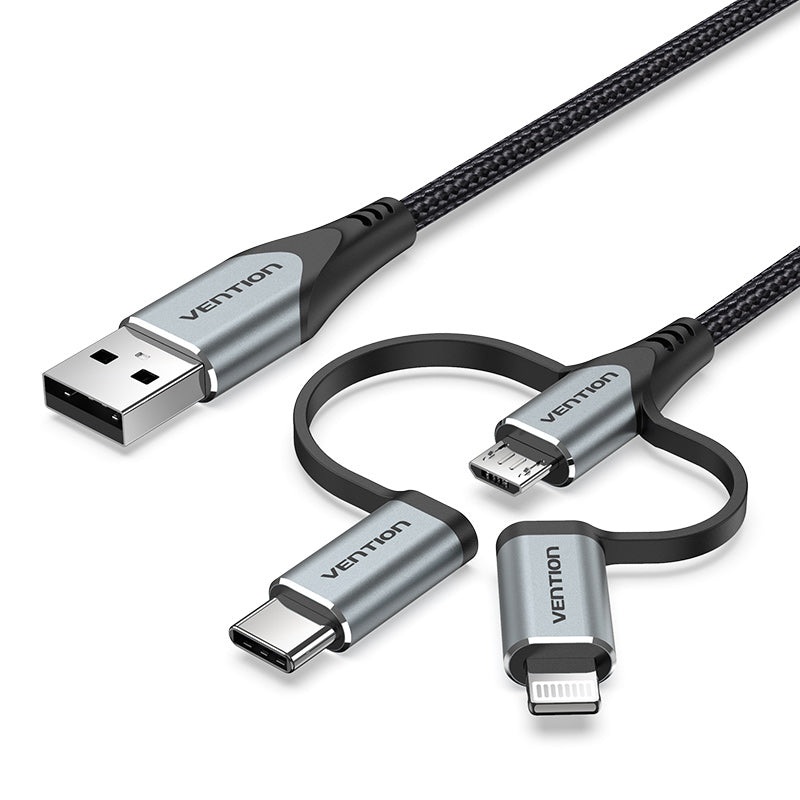 [CLEARANCE] Vention MFi 3 in 1 USB to Micro USB, Type-C, and Lightning Charging Cable for Smartphones (1.5M) | CQJHG