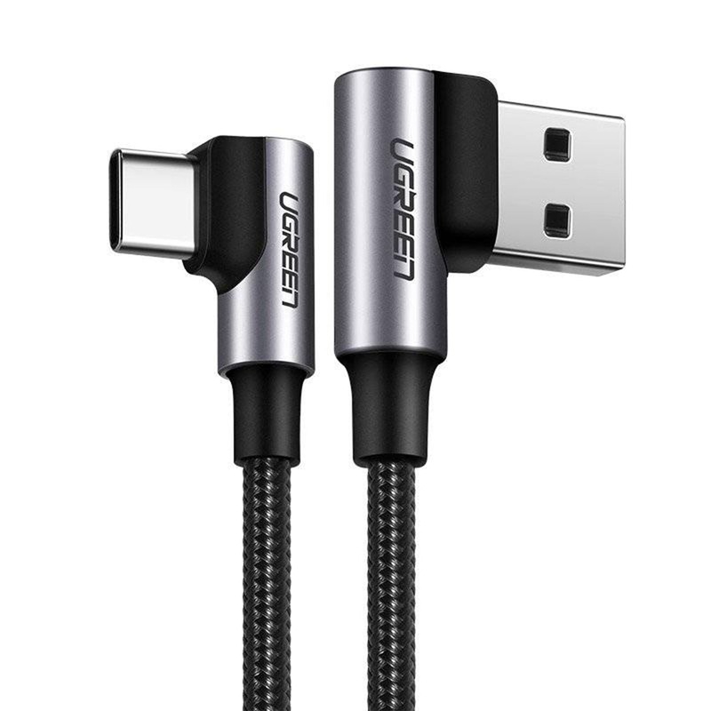 UGREEN 3A USB-A to USB-C 0.5m / 1m /  2m / 3m Dual 90 Angled Nylon-Braided Quick Charging & Data Sync Type C Charger Cable for Smartphones, Tablets, Cameras & Electronics Devices | US176