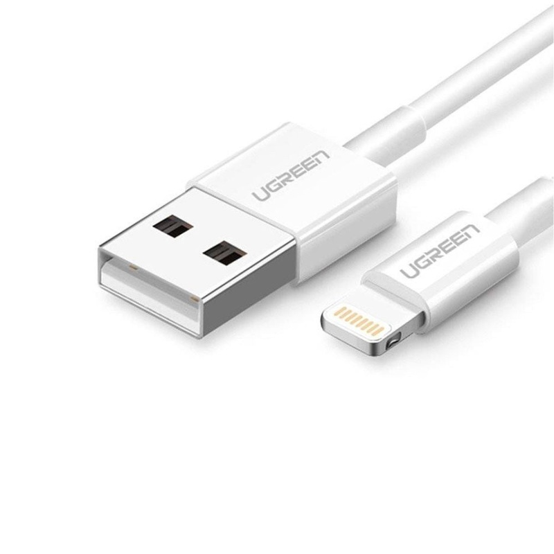 UGREEN USB-A to Lightning Cable 480Mbps Data Charging Cord Nickel Plating ABS Shell (1.5-Meters) (White) | 80315
