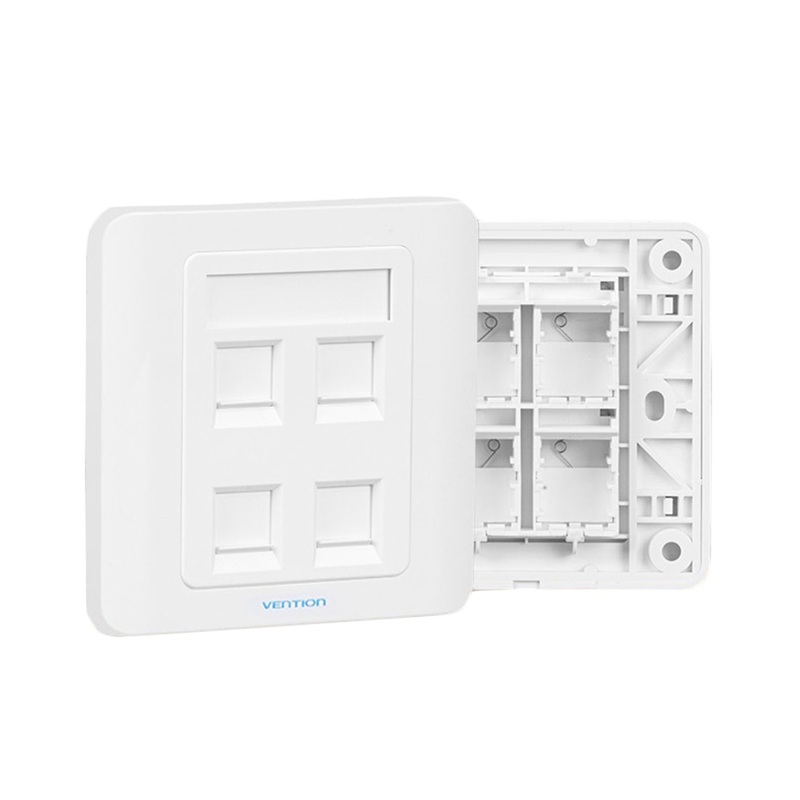 Vention 4-Port Keystone RJ45 Jack Wall Plate Type 86 Network Socket Ethernet Plug (White) | IFCW0