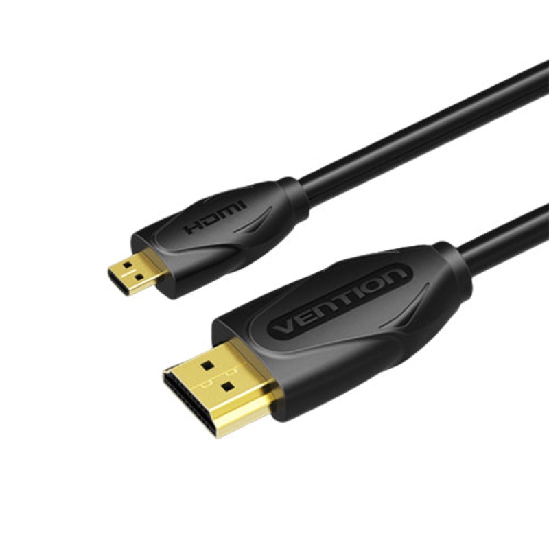 Vention Micro HDMI to HDMI Cable 4K HDR 60Hz Gold-Plated Cord with 18Gbps High Speed Ethernet for Monitor, Projector, TV, Camera (Black) (1.5M) | VAA-D03-B150