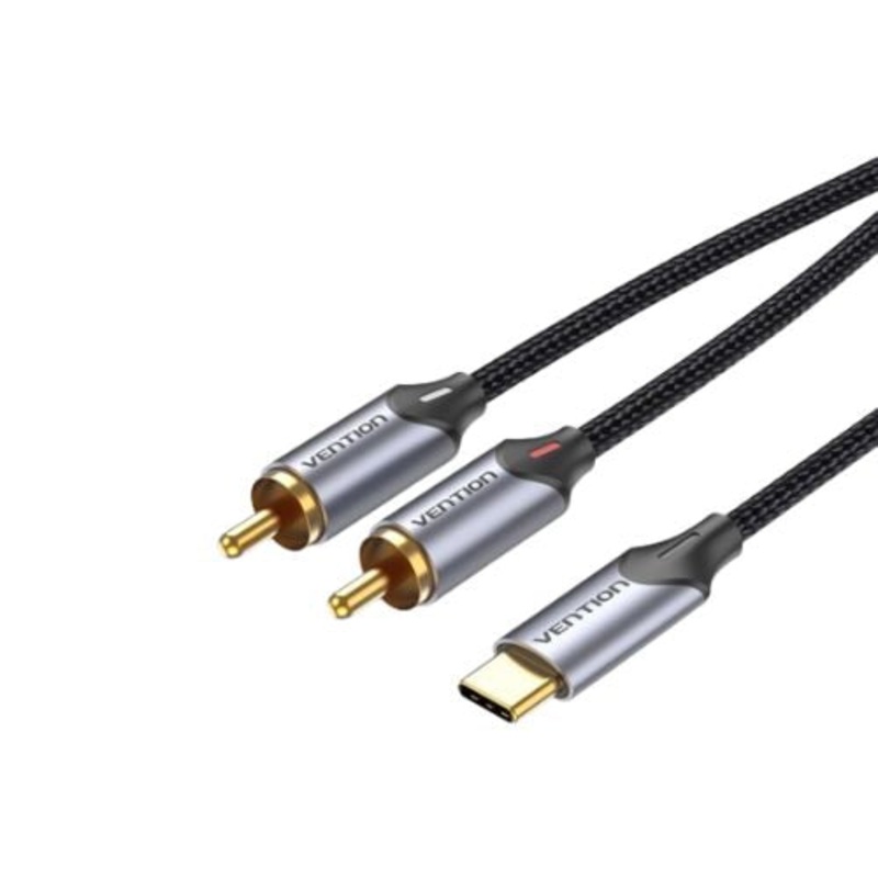 Vention USB-C Male to 2-Male RCA Cable Type-C Audio Cord (BGUH) for Computer, Smartphone, Stereos (2M)