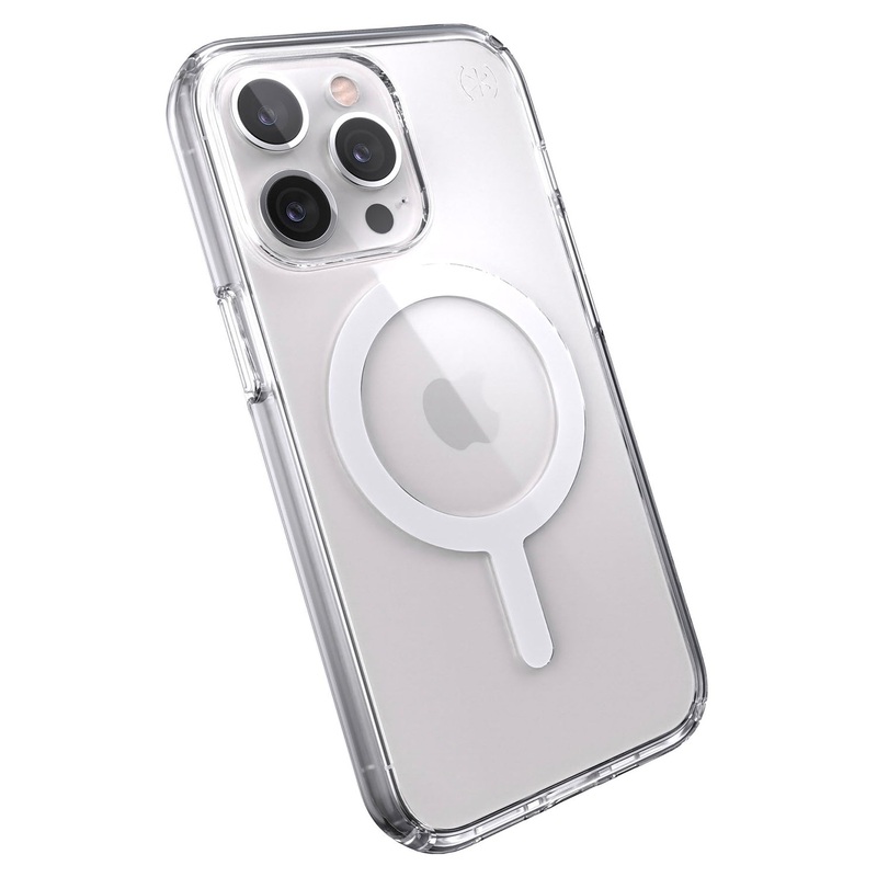 [CLEARANCE] Speck Presidio Perfect-Clear iP-13 Pro Transparent Phone Case with Raised Bezel, MagSafe Compatible, Shock-Proof Barrier Technology and Microban Anti-Microbial Protection