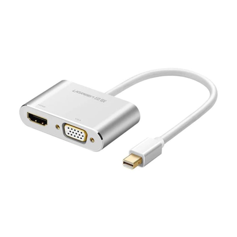 UGREEN 1080P 4K Ultra HD Mini DisplayPort DP to 2 in 1 HDMI + VGA Converter Aluminum Case Plug and Play for PC, LCD Monitor, Projectors | 20421