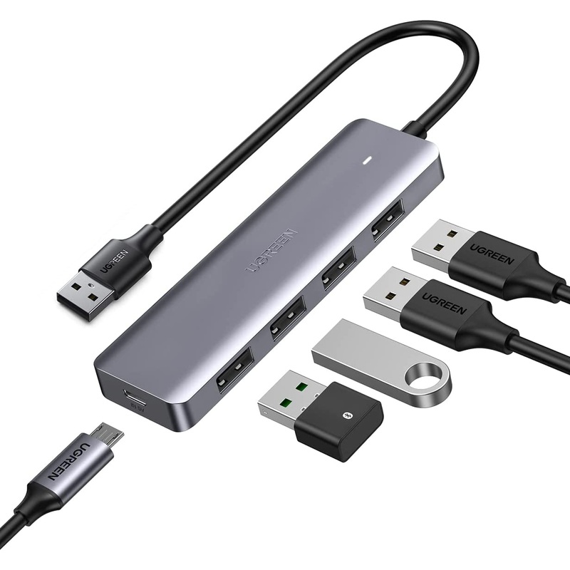 UGREEN Ultra Slim 4 Port USB 3.0 Hub with MicroUSB Power Delivery and 5Gbps Data Speed for PC and Laptop | 50985