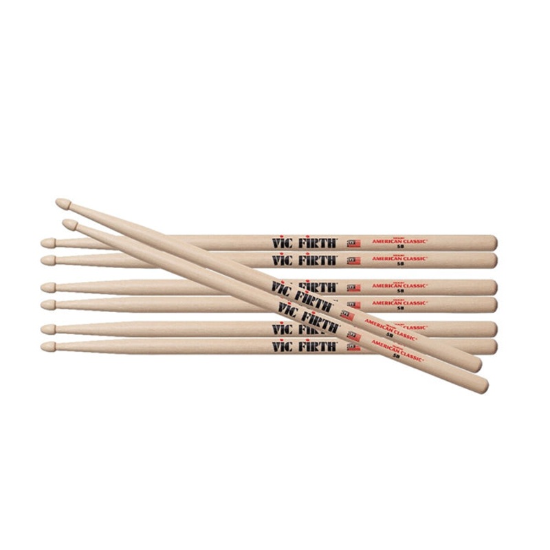 Vic Firth American Classic 5B Wood Tip Drumsticks with Medium Tapers (Pack of 4) for Drums and Percussion | P5B.3-5B.1