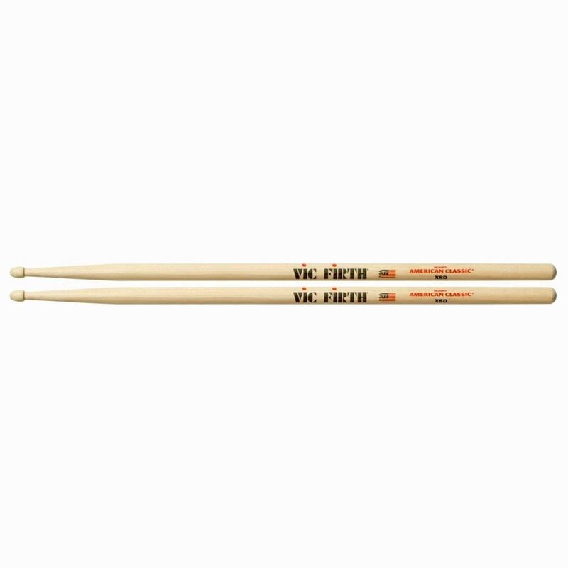 Vic Firth American Classic Extreme X8D Hickory Tear Drop Drumsticks with Wood Tip, Laquer Coating, Medium Surface Area