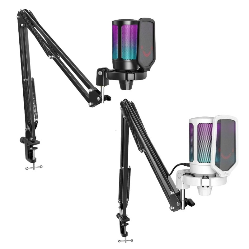 [CLEARANCE] Fifine A6T AmpliGame USB Wired Cardioid Condenser Microphone with Two-Tone RGB Light, Adjustable Boom Arm, USB-C to USB-A Cable, Quick Mute Button for PC, Laptop, PS5, PS4, Voice Recording, Live Streaming and Broadcast – Black
