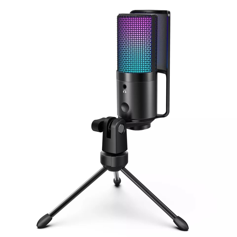 [CLEARANCE] Fifine K669 Pro3 USB Condenser RGB Desktop Microphone with Monitoring Jack, Light Control Button and Adjustable Pivot Mount for Streaming, Studio Recording, Podcasting and YouTube Videos