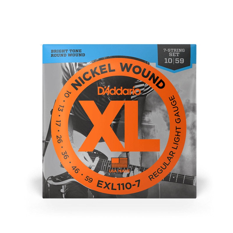 D’Addario XL Nickel Wound 10-59 Regular Light Electric Guitar Strings Set (EXL110-7) with Bright Tones (Light Gauge) for Musicians and Singers