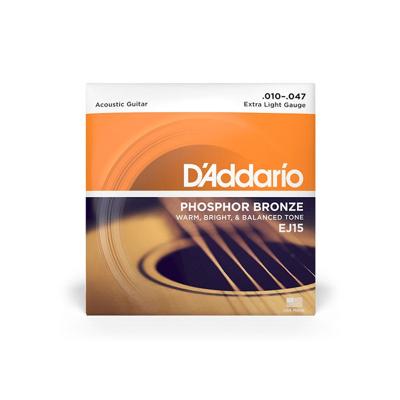 DAddario 10/47 Bronze 6-String Acoustic Guitar Strings Set (Extra Light .10- .47mm) | EJ-15