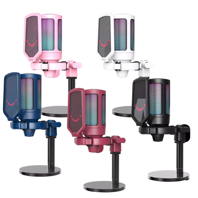 Fifine A6 AmpliGame RGB Cardioid Microphone with Built-in Volume Controller & Quick Mute Button for Voice Recording, Streaming, and Broadcast (Black, Blue, Pink, Red, White)