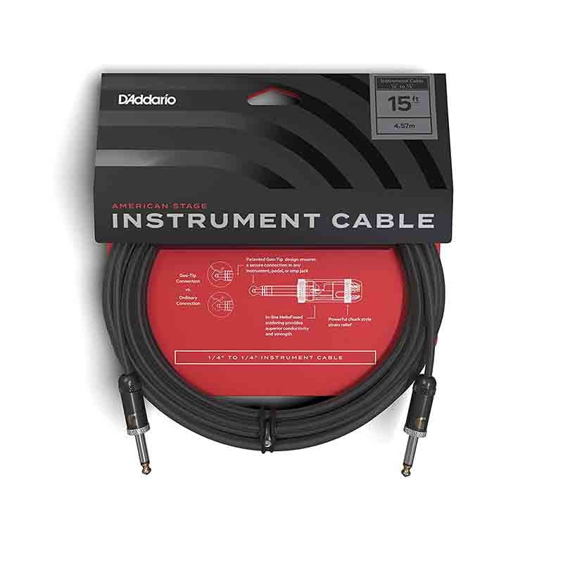 Planet Waves 15ft American Stage Instrument Cable (Straight to Straight) with 1/4 TS Male to Male for Guitar | PW-AMSG-15
