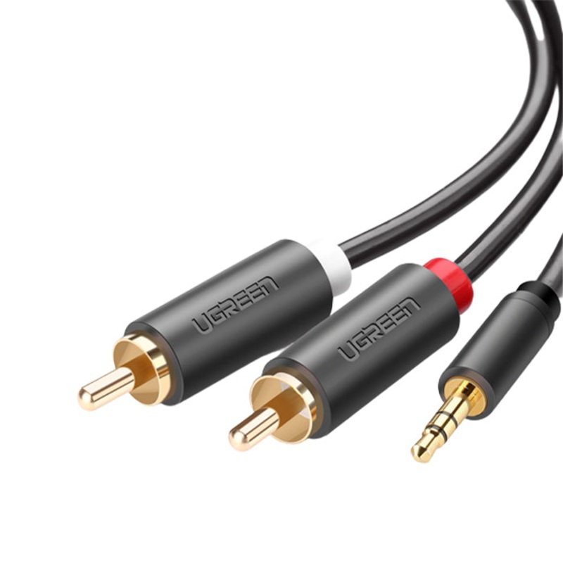 UGREEN 3.5mm AUX Male to 2 RCA Male Audio Jack Gold-Plated Cable for Audio Devices (Available in 3M, 5M) (Gray) | 1051