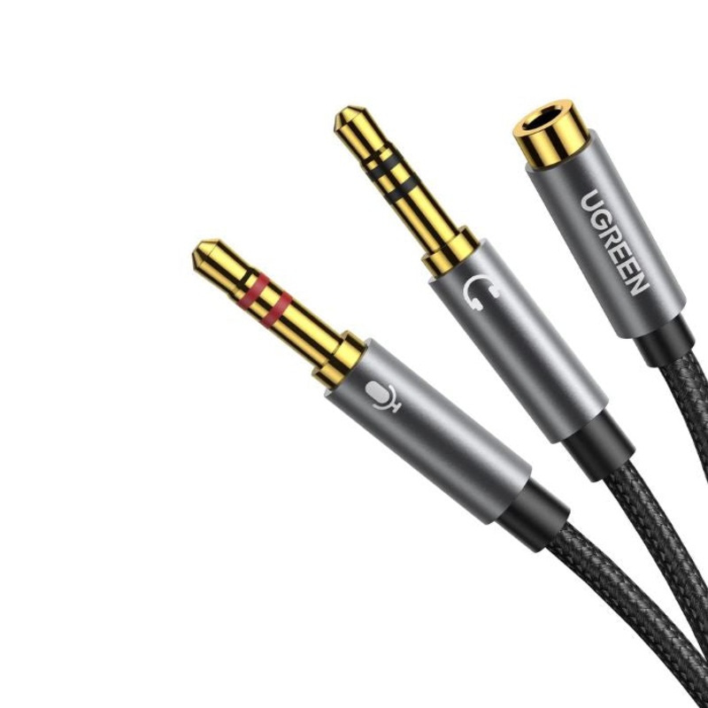 UGREEN Dual 3.5mm CTIA Male to 3.5mm Female Cotton-Braided Gold-Plated Audio Splitter Cable with Aluminum Case for PC, Laptops, Earphone Jack (Black) | 20899 |