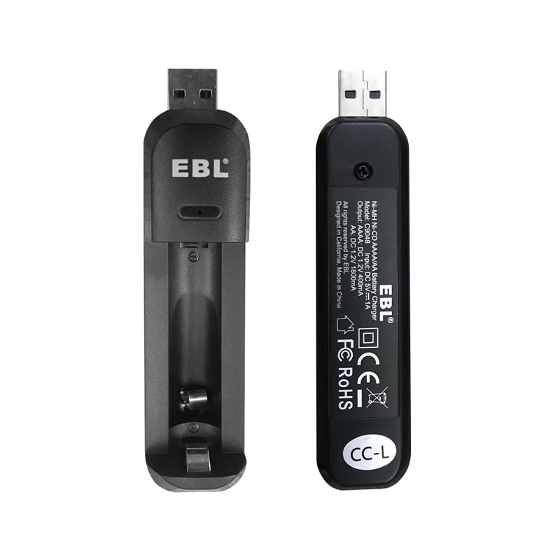 [CLEARANCE] EBL CDMYC0006A Smart LED AA / AAAA Battery Charger with 5V USB Type-A Plug, and Built In Over Current Protection for Li-Ion and NiMH Batteries