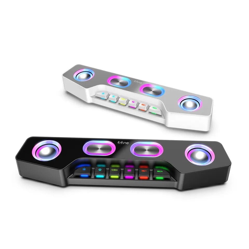 [CLEARANCE] Fifine A16 10W Portable Wireless RGB Bluetooth Speaker and 3.5mm Wired Aux-in Connection, USB/TF Card, USB Type-C Port and Microphone Interface for Gaming (White)