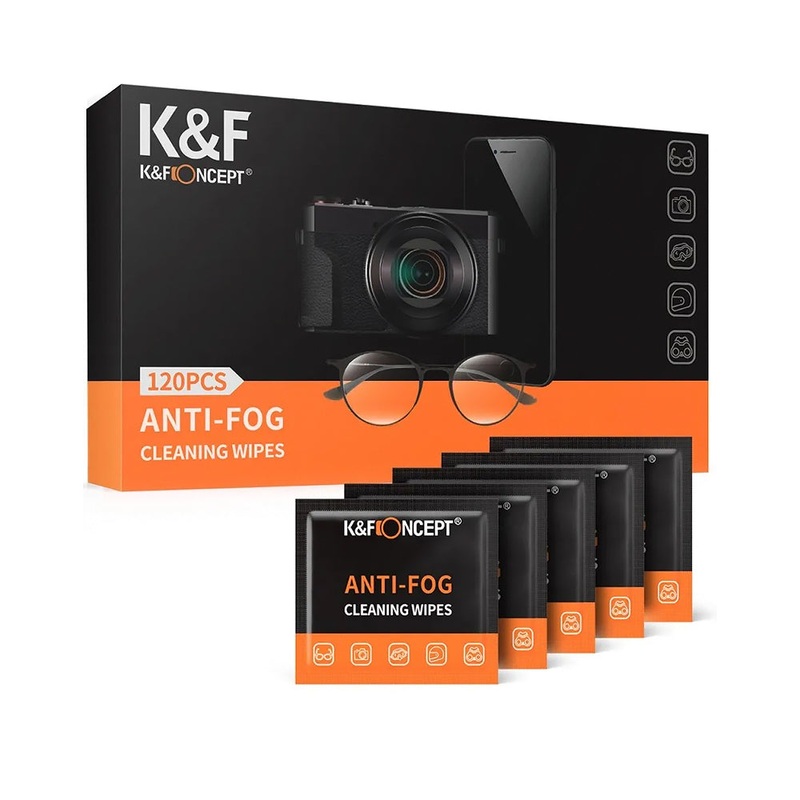 [CLEARANCE] K&F Concept 120pcs Anti-Fog Pre-Moistened and Individually Wrapped Cleaning Wipes for Camera Lenses, Eyeglasses, Tablets, Mobile Screens, Keyboards | KF08-036