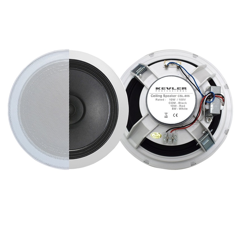 [CLEARANCE] KEVLER CSL-805 8 Full Range Dual Cone Type Ceiling Speaker with Grille, 100V Multi TAP Function, Easy Mount Locking Clamps for Paging System, Large Rooms and Meeting Rooms