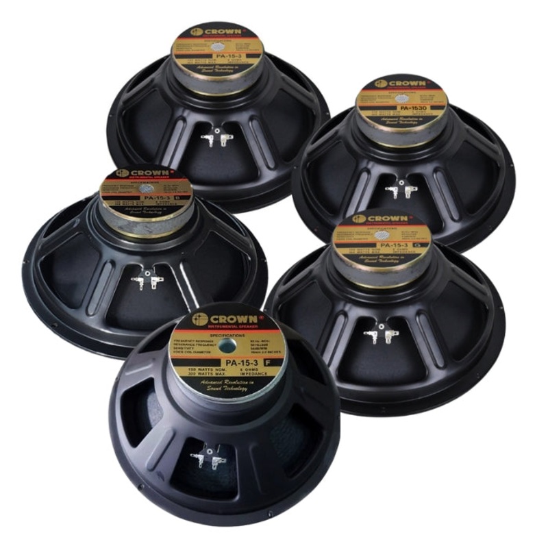 Crown 300W 15 Professional Instrumental Sound Audio Speaker with Max 8 Ohms Impedance, 49.5mm Voice Coil, 92 / 96dB Sensitivity Level (PA-15-3, PA-1530, PA-15-3B, PA-15-3F, PA-15-3G)