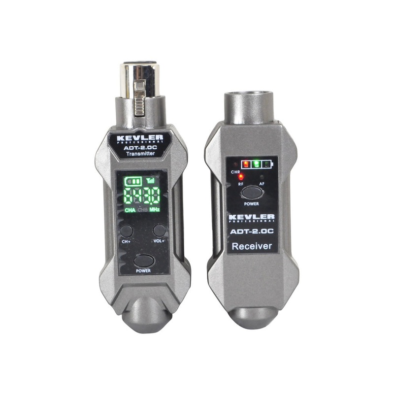 KEVLER ADT-2.0C Portable Wireless Rechargeable Microphone Adaptor with Transmitter & Receiver, 800mAh Battery, 48V Phantom Power, 80m Max Range and XLR / 6.35mm Mic Input
