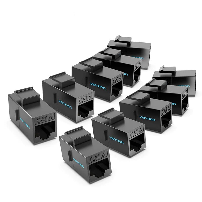 Vention CAT6 UTP Keystone Jack Ethernet LAN Cable Coupler for Home and Office Networking (Black) (Pack of 10) | IPGB0-10