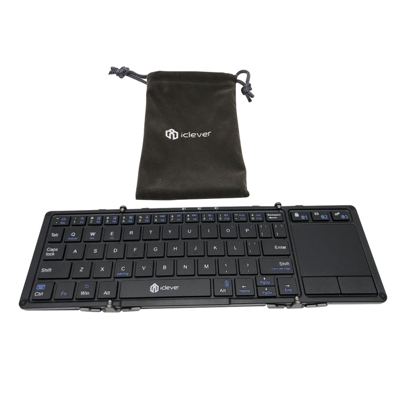 [CLEARANCE] iClever IC-BK08 Portable Tri-Folding Bluetooth Keyboard with Touchpad and Low Profile Scissor Type Key Switches, Rechargeable with USB Type-C Interface, Multi Device BT Connection for Smartphones Laptop Tablet BK08 E03-0131A-80