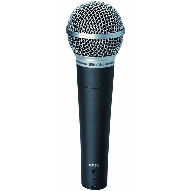 Eikon DM580 Professional Handheld Cardioid Vocal Dynamic Microphone with 3-Pin XLR Wired Connection and Included Microphone Holder for Live Performances and Broadcasts