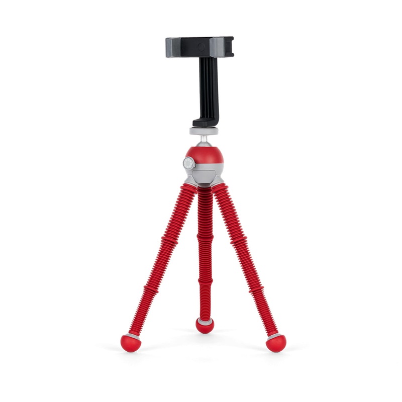 JOBY Podzilla Medium Tabletop Tripod with Griptight 360 Phone Mount Kit, Built-In Ball Head, 1/4-20 Thread Mount, and 1kg Load Capacity for Vlogging, Recording, and Videography (Red) | 1758