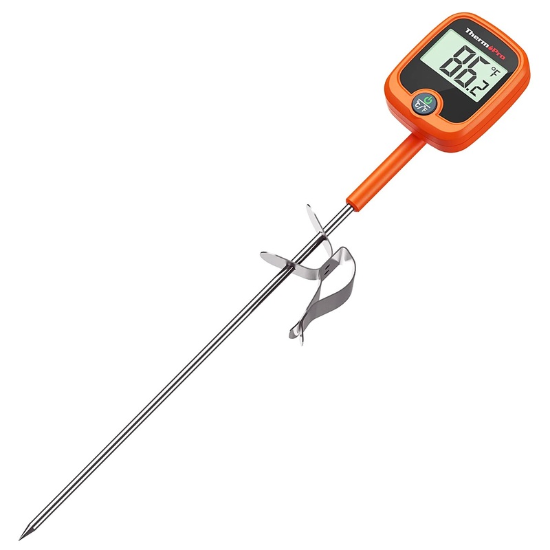 ThermoPro TP509 8 Fast Read Candy and Oil Thermometer with Included Pot Lip Clip Holder, IPX5 Waterproof Rating, and Stainless Steel Construction for Outdoor and Kitchen Cooking