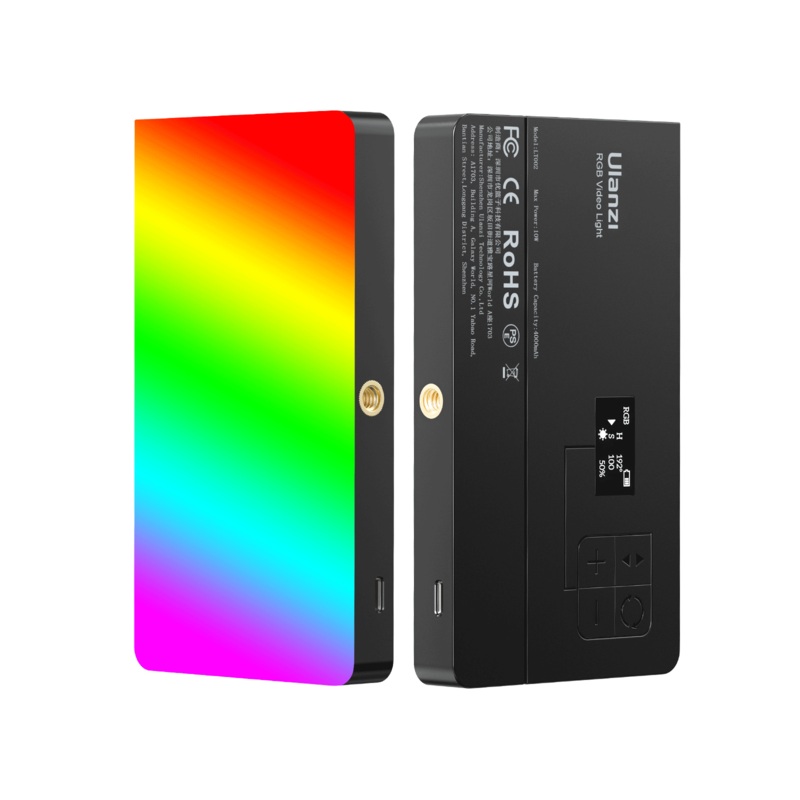 Ulanzi LT002 7 RGB LED Video Light 2500K-9000K Pocket Fill Light with 120 Degree Lighting Angle, 10W 4000mAh Battery Capacity, Scene Light Effects, 1.5m Type C Power Cable, Soft Light Hood, Honeycomb Cover & Magnetic Patch B01002