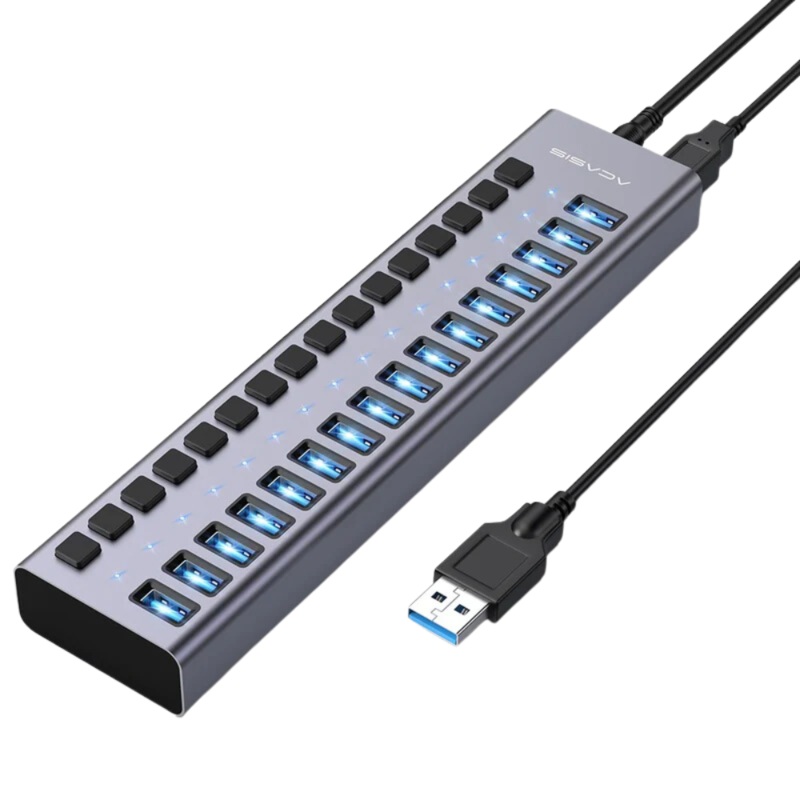 ACASIS 16-Port Ports USB 3.0 Splitter Docking Station Charging Hub with 5Gbps High-Speed Data, 7.5A Fast Charging, and 12V External DC Power Adapter | HS-716MG