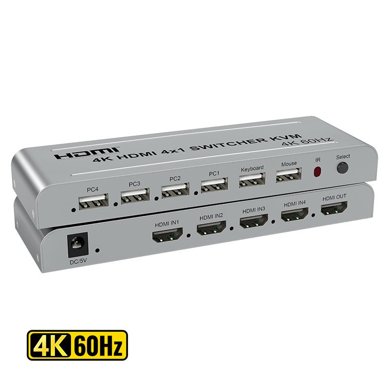 ArgoX 4K 60Hz HDMI 4×1 Switcher KVM Video Converter Ultra HD Support 4 USB Host, 2 USB Devices, Wireless Mouse & Keyboard, 3D, 18Gbps Max Baud Rate, Compatible with Windows, Linux, macOS, Android | HDSW4-KVM-V2.0