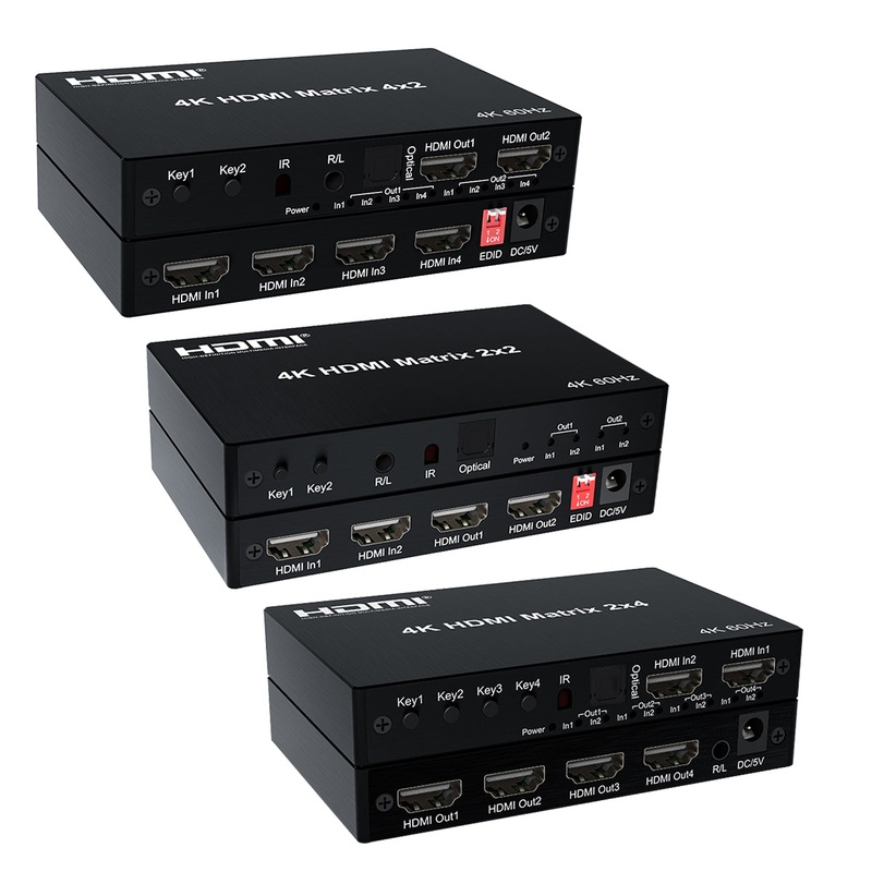 ArgoX 4K 60Hz HDMI Matrix 4×2 / 2×2 / 2×4 Video Switch Splitter Ultra HD with EDID Switch, Audio Extractor Supports 3D, IR Control for PC, PS4, Xbox, DVD, TV, Monitor, Projector | HDMX04 HDMX05-M HDMX06-M