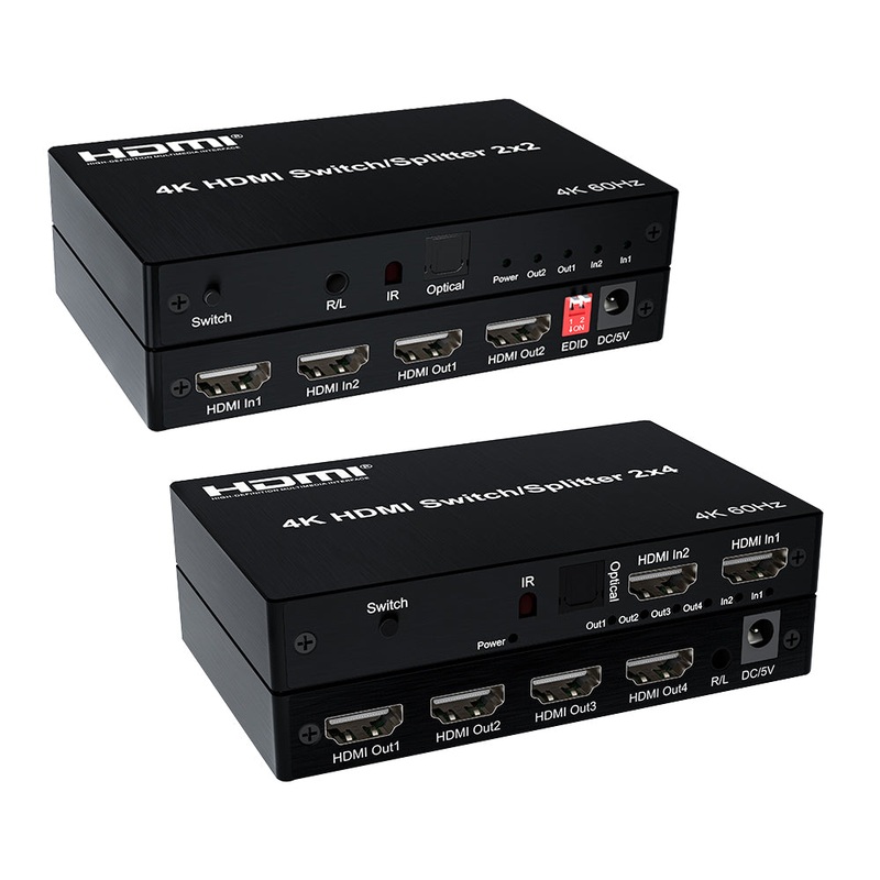 ArgoX 4K 60Hz HDMI Switch Splitter 2×4 Video Converter with EDID Switch, Audio Extractor, Support 3D, IR Control, 3.5mm Optical Fiber & R/L Audio for PC, PS5, Xbox, TV, Monitor, Projector | HDMX06-N
