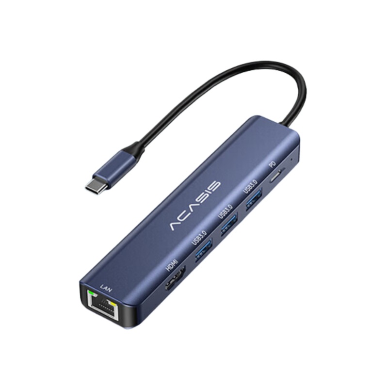 [CLEARANCE] ACASIS DS-7HN6 6-in-1 USB 3.0 to Type C Hub Docking Station with, 1000Mbps Gigabit Ethernet Network LAN & 4K HD 60Hz HDMI Port, 100W PD Fast Charging, and 5Gbps High Speed Data