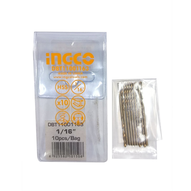 [CLEARANCE] INGCO 1/16 Cobalt HSS Drill Bits (10pcs/Pack) Abrasive and Heat Resistant for Metal | DBT11001163