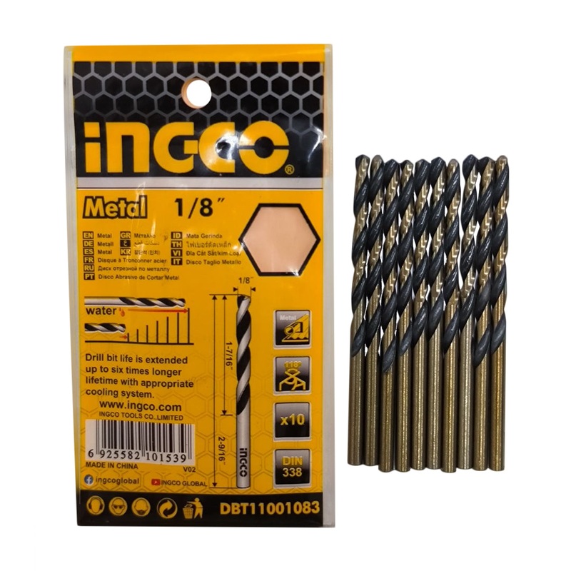[CLEARANCE] INGCO 1/8 Cobalt HSS Drill Bits (10pcs/Pack) Abrasive and Heat Resistant for Metal | DBT11001083
