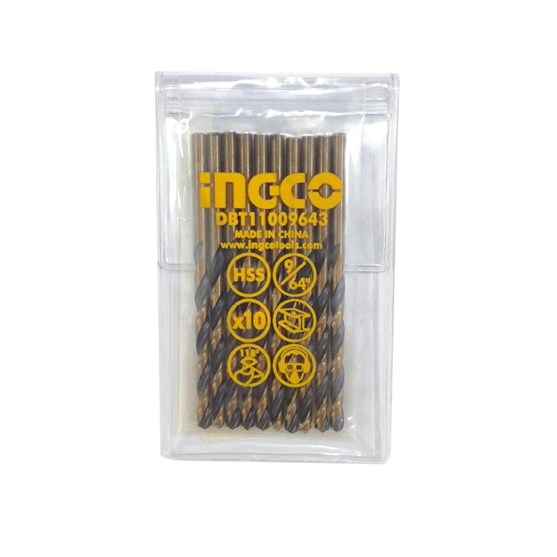 [CLEARANCE] INGCO 9/64 Cobalt HSS Drill Bits (10pcs/Pack) Abrasive and Heat Resistant for Metal | DBT11009643