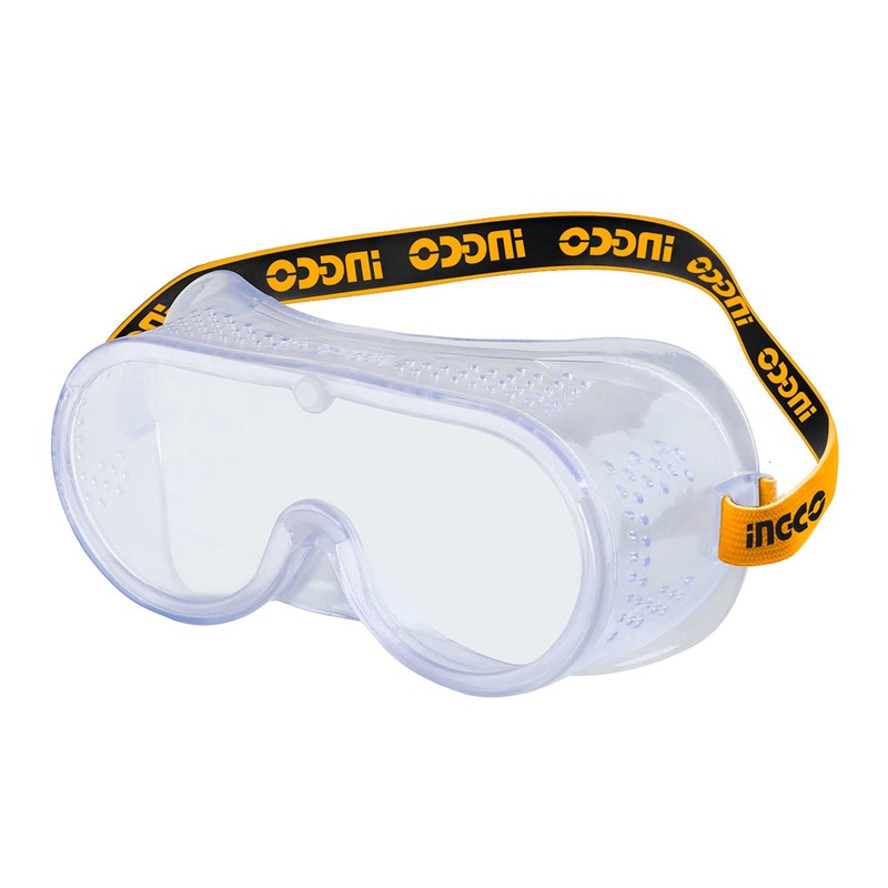 [CLEARANCE] INGCO HSG02 Safety Goggles Eye Protection Shield PVC Frame Squeeze Resistance with High Elastic Headband, Vents on All Sides, Anti-Liquid Spatter