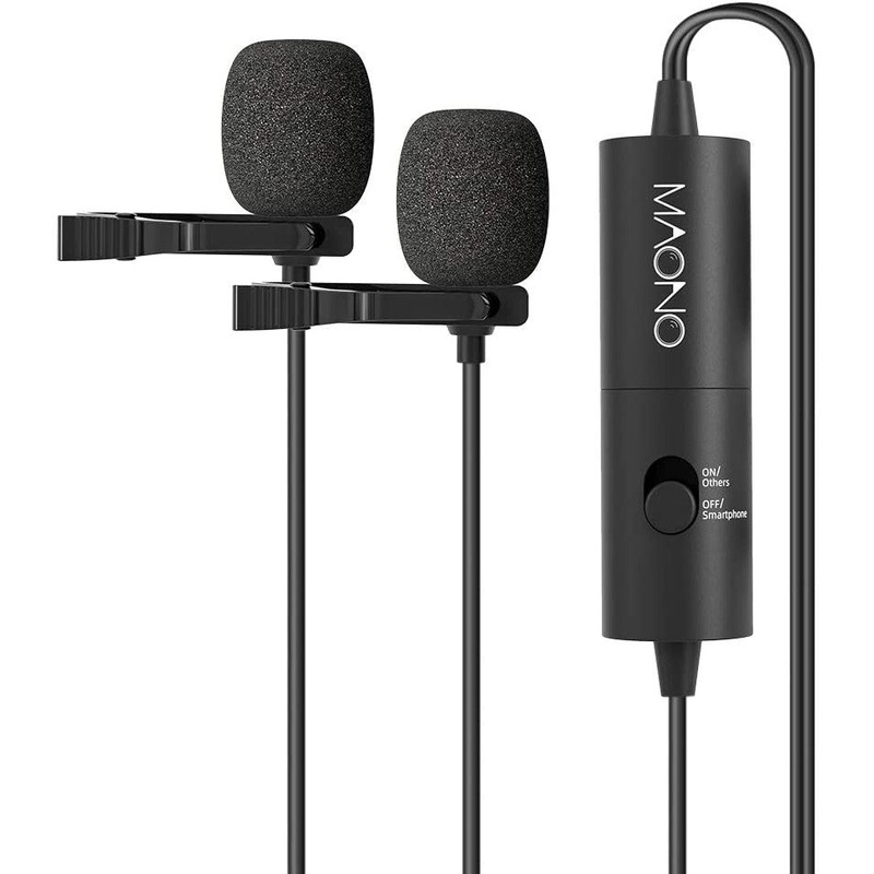 [CLEARANCE] Maono AU-200 AU200 Dual Lavalier Microphones Hands Free Clip-on Lapel Mic with Omnidirectional Condenser for Camera,DSLR, Android, Smartphone, Tablet, Pad, PC, Laptop, Computer (236in/20ft)