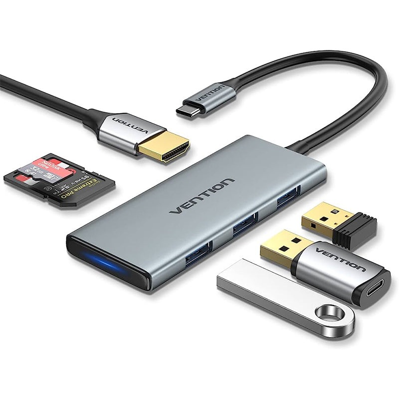 [CLEARANCE] Vention 7-in-1 USB-C to HDMI/USB3.0x3/SD/TF/PD Multiport Adapter Docking Station 4K 30Hz HD with 5Gbps Data High Speed, 100W PD Power Delivery for PC, Laptop, Computer, Projector | TOPHB