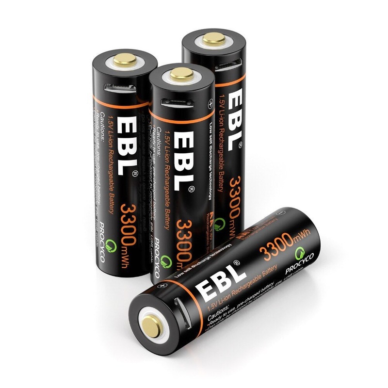 EBL TB-1443 1.5V AA 3000mAh Rechargeable Li-Ion Lithium Ion Battery with Built-In Micro USB Charging Port for Portable and Emergency Electronics