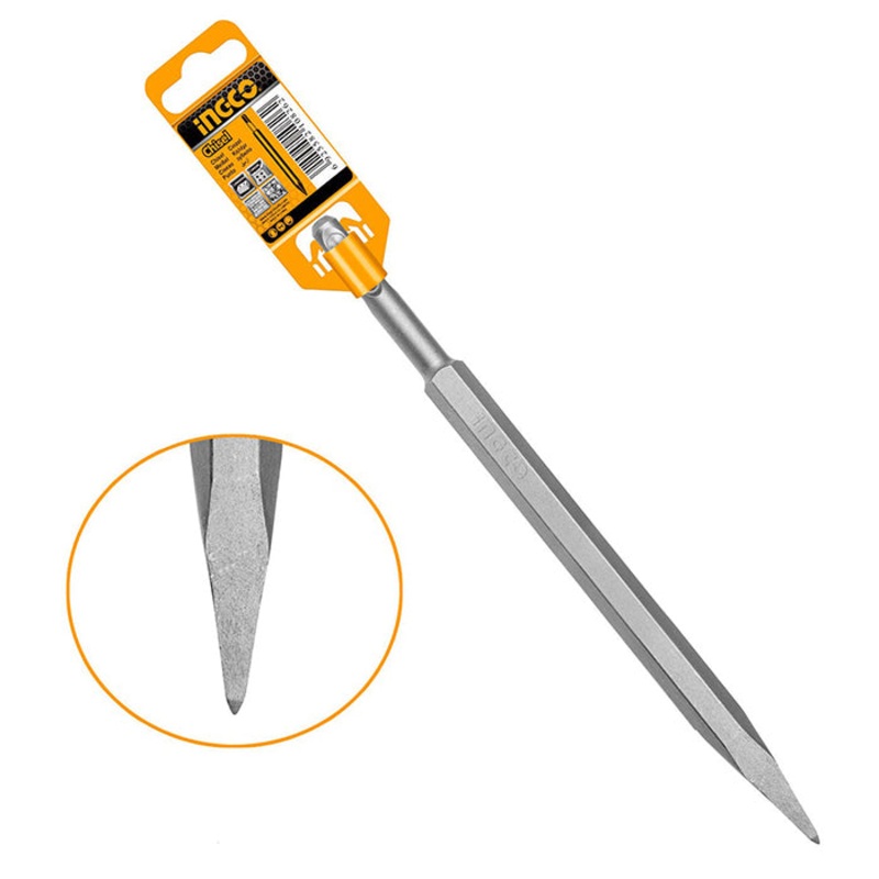 INGCO SDS PLUS Pointed Chisel 14x250mm for Concrete, Brickwork, and Sand Blasting Finishing (Sold per pcs) | DBC0112501