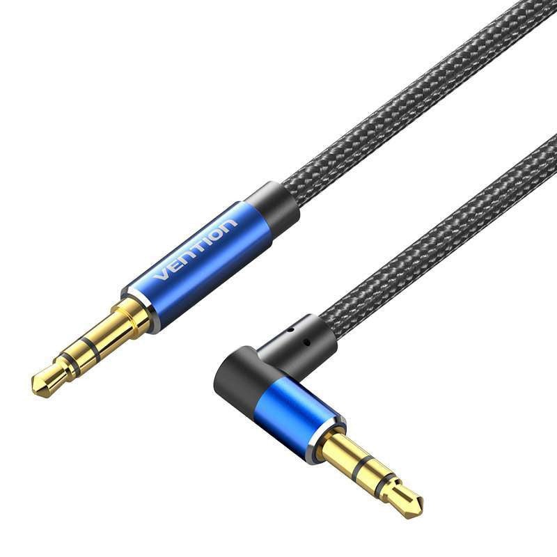 Vention TRS 3.5mm Male to Male Right Angle Audio Extension Cable Cotton Braided Black Aluminum Alloy Type Hi-Fi Video Stereo Music for Smartphones, Laptop, PC, Gaming, TV (2 meters) | BAZBH