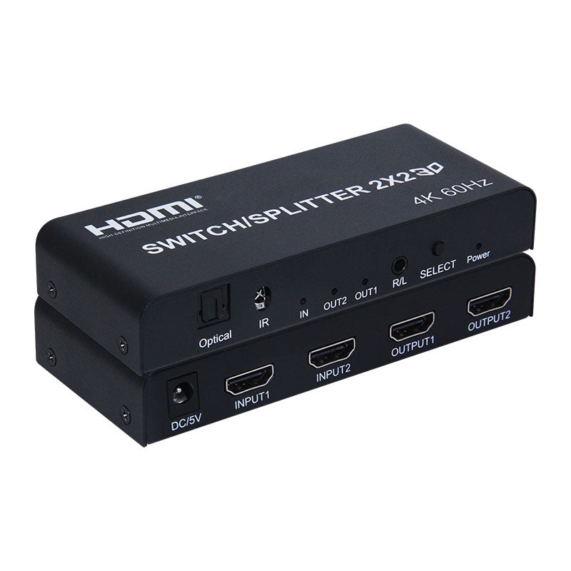 ArgoX 4K 60Hz Ultra HD HDMI 2.0 Video Splitter Switcher 2×2 Audio Extractor with Up to 20m Transmission Range, IR Remote Control, Supports 3D, 6Gbps Data Rate and 600MHz Max Bandwidth, High-Definition RGB/YUV | HDSS2-2-V2.0