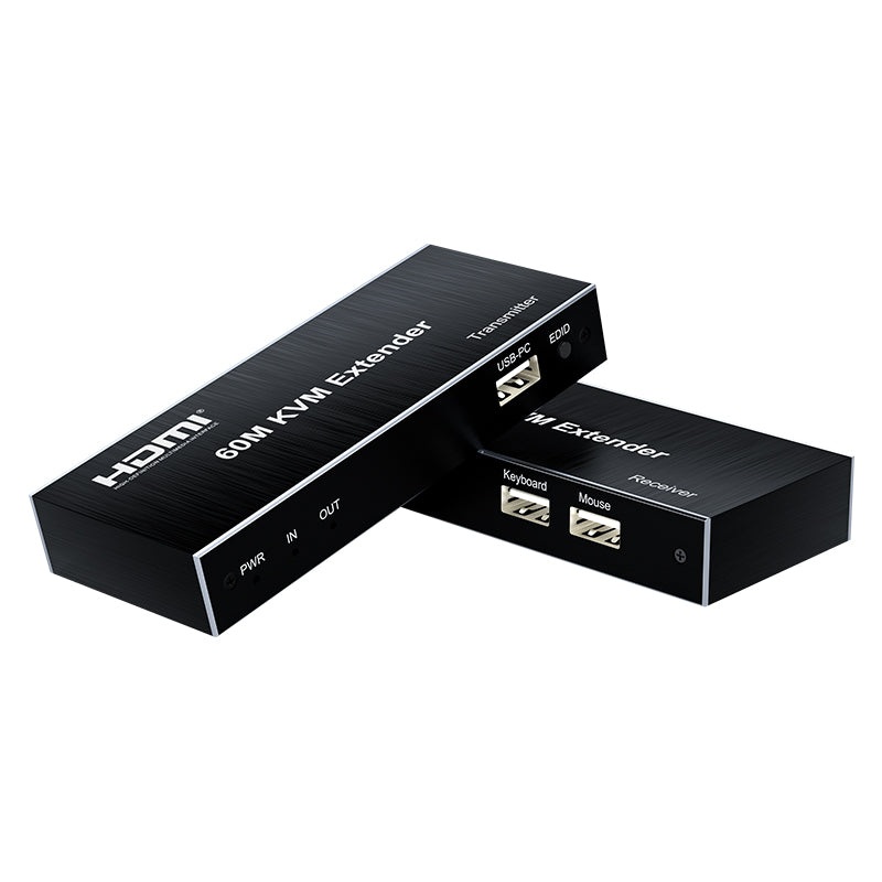 ArgoX HDES24 1080p HDMI KVM Extender Audio Video Transmitter Receiver with Loop, 60m Range, IR Control, Supports USB Mouse/Keyboard, UTP CAT5e/6 Network Cable, 3.5mm Audio Output