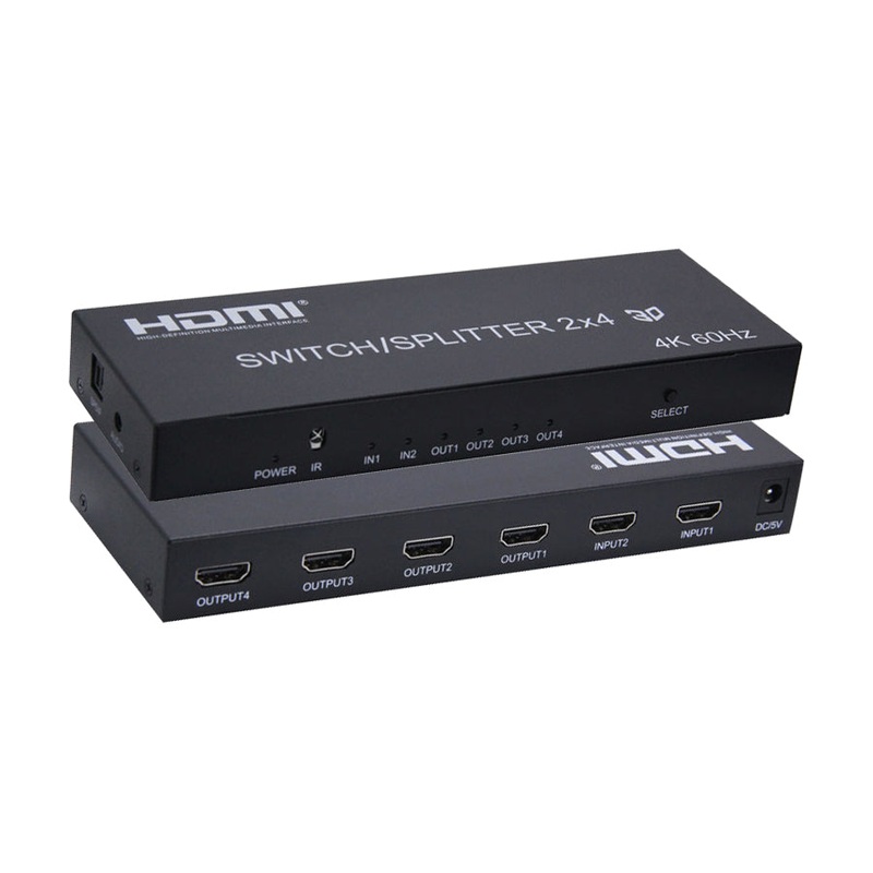 ArgoX HDSS2-4-V2.0 4K 60Hz HDMI 2.0 Splitter Switcher 2×4 with Remote Control, Supports 3D, High-Definition RGB/YUV, and Up to 20m Transmission Distance
