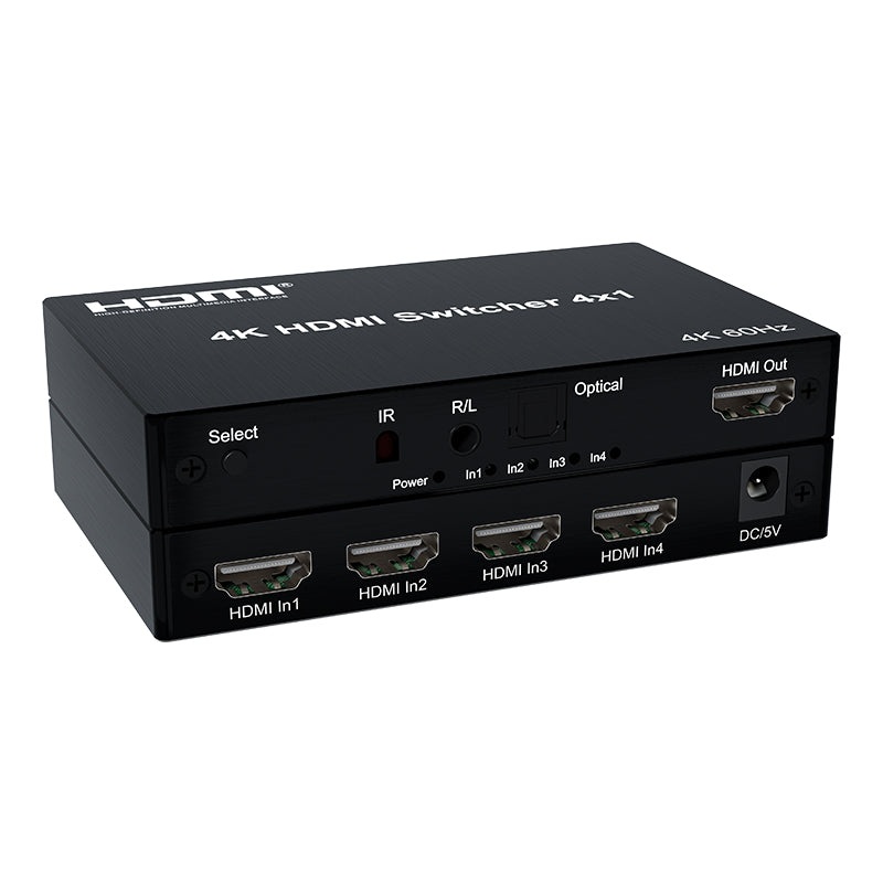 ArgoX SW001 4K 60Hz HDMI Switch 4×1 Video Converter Ultra HD with 3x6Gbps Max Baud Rate, Supports 3D, 3.5mm Speaker Optical Fiber Audio Extractor for PC, PS4 PS5, Monitor, TV, Projector