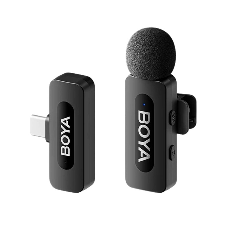 Boya BY-V10 / BY-V20 Ultracompact 2.4GHz Wireless Lavalier Microphone System for USB-C Port Devices with 360 Degree Omnidirectional Sound, Noise Cancellation, Auto Pairing, 100m Wireless Range, 9-Hour TX Runtime, Type C Charging Port